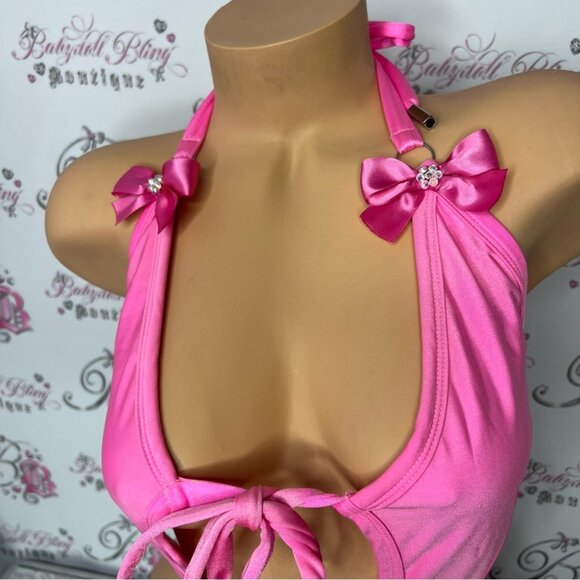 Custom swim suit one piece bikini style Swarovski crystals bling bows ribbons🎀 - Picture 7 of 12